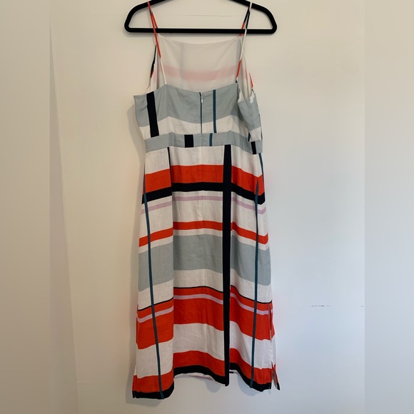 Ann Taylor Size 12 Picnic Striped Lined Spaghetti Strap Linen Dress - Picture 3 of 10